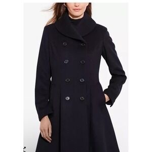 LAUREN RALPH LAUREN Womens Classic Navy Wool Blend Walker Coat Size 12 Fit Flare